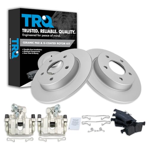 Image of TRQ Rear Brake Pad and Rotor Set Ceramic Solid Rotors Calipers