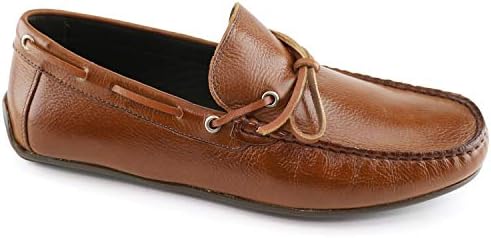 MJNY Mens Casual Comfortable Genuine Leather Lightweight Driving Moccasins Classic Fashion Tie-Bow Loafer Slip On Breathable Driving Loafer Cognac Grainy 8.5