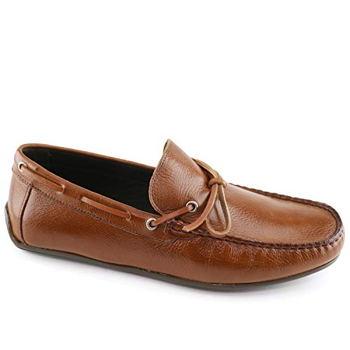 Mjny Mens Casual Comfortable Genuine Leather Lightweight Driving Moccasins Classic Fashion Tie-Bow Loafer Slip On Breathable Driving Loafer Cognac Grainy 8.5 #TOP17