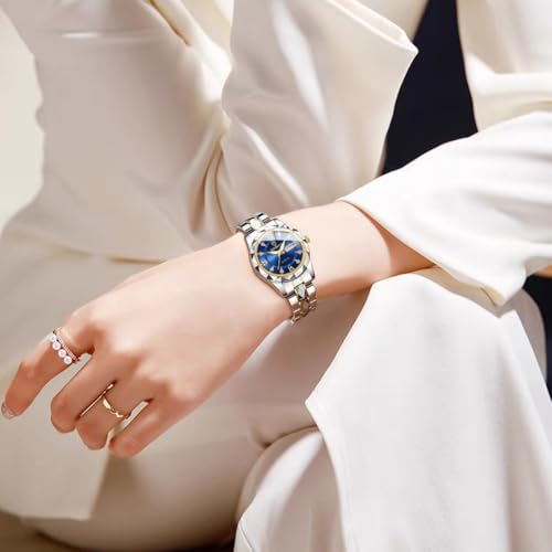 Womens Watch Fashion Diamond Elegant Dress Date Ladies Small Wrist Watches for Women Two Tone Stainless Steel Waterproof Luminous3