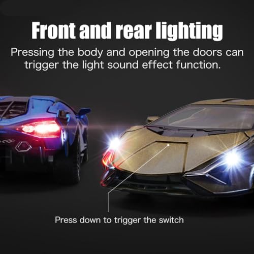 Image of Die-cast Metal Lamborghini Car Toy Pull Back Super car with Openable Doors with Sound and Light for Birthdays Gift Party Decorations Great for Kids Boys Girls and Adults