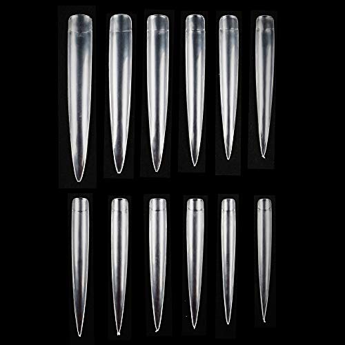 100pcs Clear False Nail Extra Long Stiletto Nail Art Tip Sharp Acrylic Half Cover Fake Nails (CLEAR)