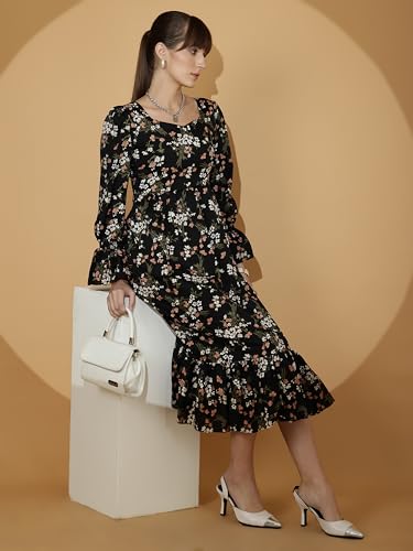 Image of Sheetal Associates Women's Casual Flared Sleeve Crepe Floral Fit and Flare Dress