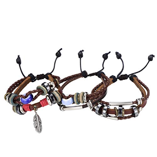 Morella Damen Lederarmband Set 3 einzelne Armbänder mit Beads und Verzierungen