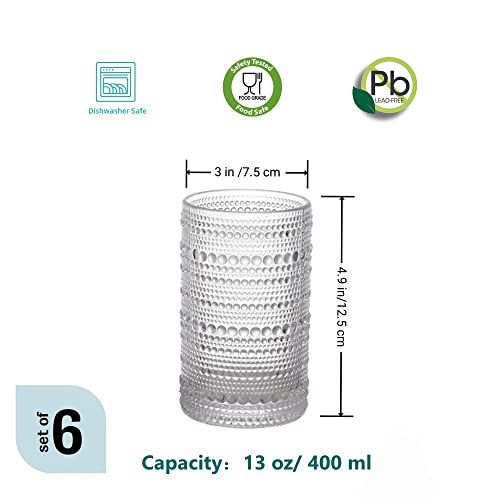 Bandesun Romantic Highball Glasses Set Of 6, 12 Oz Hobnail Glassware, Embossed Vintage Drinking Glasses For Beer, Cocktail, Soda, Beverage #TOP1