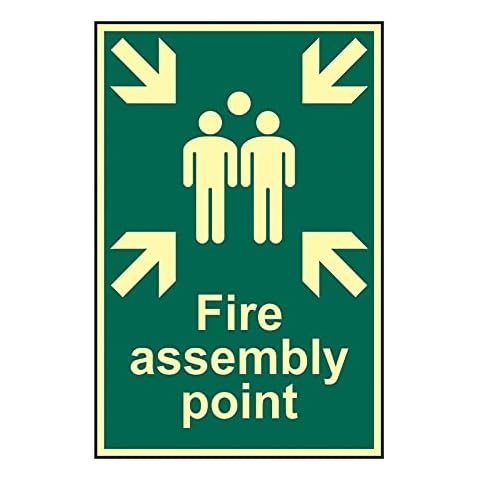 Fire Assembly Point Safety Sign, Glow In The Dark, Flexible Photoluminescent Vinyl, 200mm x 300mm Cover
