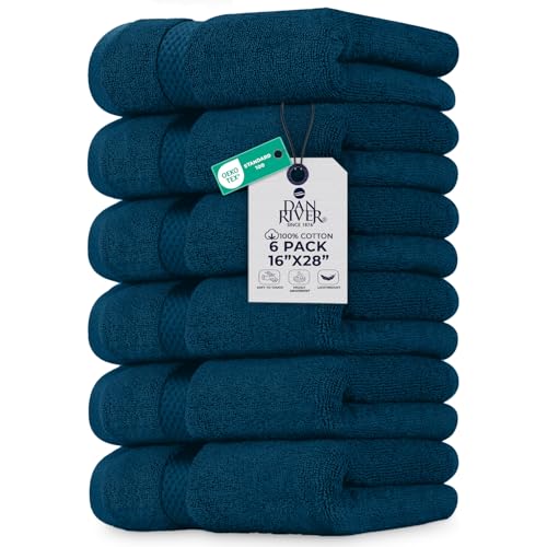 Image of DAN RIVER 6-Pack Premium Hand Towels (16x28 Inches) - 100% Cotton, Ultra Soft, Lightweight, Highly Absorbent Towels for Bathroom, Spa, Gym, Salon, Hotel, and Travel - Opal Blue
