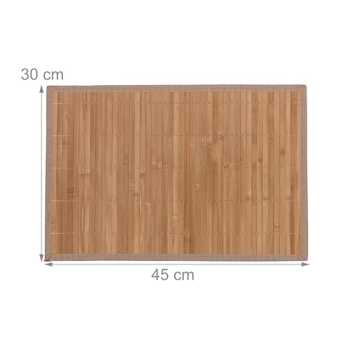 Relaxdays Tischset, 4er Set, Bambus, Stoffrand, rutschhemmend, 45x30 cm, Teller, Esstisch, eckiges Platzset, Natur