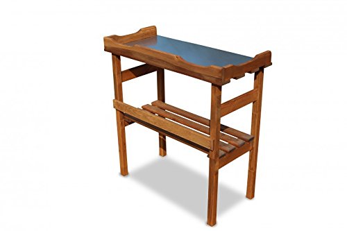 Mesa para plantas de madera con encimera galvanizada, color marrón, 80 x 40 x 82 cm