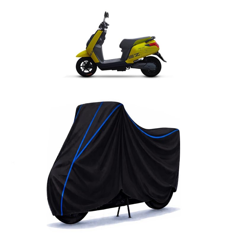 Image of Scooty Cover Water Resistant for Deltic EZ | Universal Scooter & Bike Cover | Heavy Duty UV Dust, Rain & Scratch Protection | Elastic Fit All Weather Indoor Outdoor | Black with Blue Piping