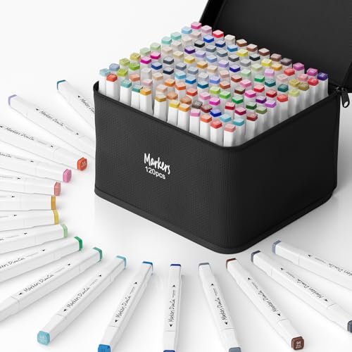 DTXDTech 120 Colors Alcohol Markers,Dual Tip Coloring Markers for Artists,Art Marker Set Drawing Colorful Gift for Painting