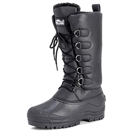 Polarr Femmes Boue Imperméable Pluie Nylon Durable Hiver Neige Canard Mi-Mollet Bottes - Noir - UK5/EU38 - YC0334 Cover