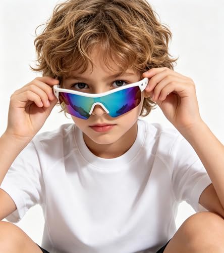 Image of FEISEDY Kids Polarized Sports Sunglasses, TR90 UV400 Baseball Cycling | LightWeight Wrap-Around for Boys Girls, TAC Polarized Lens blocks 100% UVA /UVB, Baseball /Softball /Cycling /Running B2454