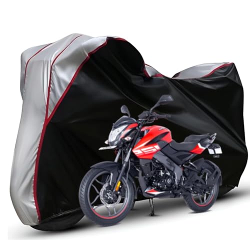 Image of Waterproof Bike Body Cover Compatible with Bajaj Bajaj NS 125 Dustproof Scratchproof - Motorcycle Cover for Two Wheeler, Outdoor Full Cover with UV, Duty, Rain Protection (Black Top Silver) R1
