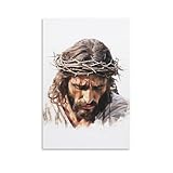 DuduYH Jesus Poster Persecution Crown of Thorns Canvas Wall Art Christ God Picture Religious Catholic Painting Artwork Church House Room Decor (02-watercolor,16x24inch-Unframe)