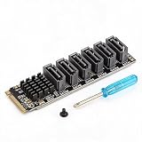 M.2 vers SATA3.0, Carte D'extension, Carte D'extension PCIe Contrôleur 6 Ports SATA 3.0 pour Puce ASM1166, Carte Adaptateur PCIE3.0 X2 16 Gbps, SATA3.0 6 Gbps X 5 Prend en Charge 6 Périphériques SATA