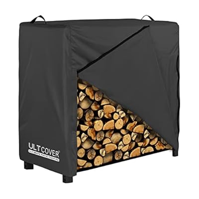 ULTCOVER Waterproof Firewood Racks Cover 4 Feet Heavy Duty Outdoor Logs Holder Stand Cover, Black