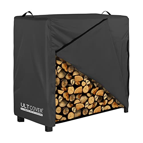 ULTCOVER Waterproof Firewood Racks Cover 4 Feet Heavy Duty Outdoor Logs Holder Stand Cover, Black