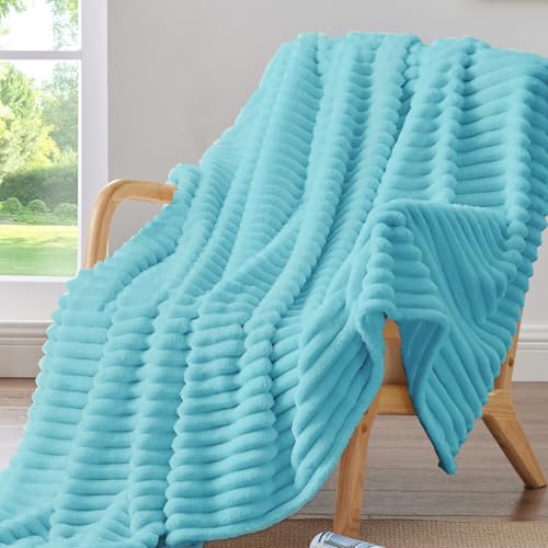 Image of BEDELITE Ribbed Twin Blanket for Couch & Bed, Sky Blue, 60 inchx80 inch