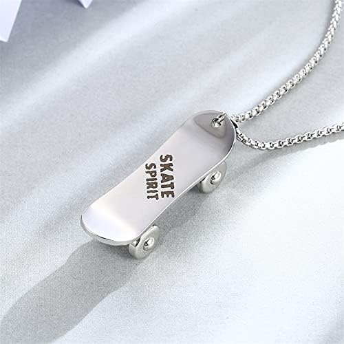 HIJONES Collana Uomo Skateboard In Acciaio Inossidabile - Ciondolo Street Style Hip-Hop - Catena Da Salto - 2