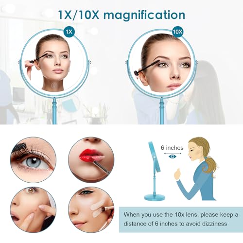Image of DEIOVWXS Makeup Mirror, Rechargeable Vanity Mirror with 3 Lights, 1X /10X