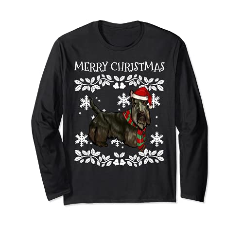 Merry Christmas Ornament Scottish Terrier Xmas Santa Long Sleeve T-Shirt, Black