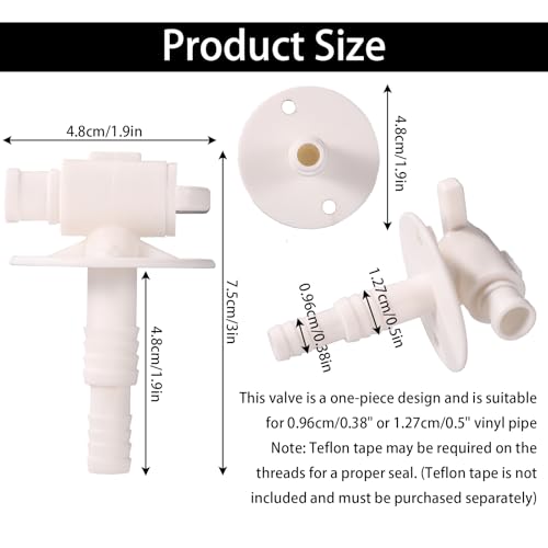 Image of 2 Pcs RV Water Tank Drain Valves(Fit 3 /4 inch or 1 /2 inch Vinyl Tubing), Camper Fresh Water Tank Drain Valve Replacement for Campers Travel Trailers, Part Accessories Compatible With Camco 22223(White)