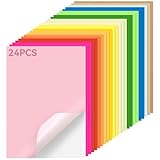 CINDALOG 24 Sheets Self Adhesive Cardstock, DIY Self Adhesive Paper Sticker, 16 Colors A4 Printable Colored Vinyl Sheets Paper for Cricut, Printer, Colorful Cardstock Adhesive Papers for Crafts