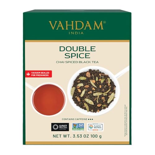 VAHDAM, Té Chai Masala Doble Especia (100 g, 50 tazas), FUERTE Y PICANTE, Ingredientes 100% Naturales   Té Negro, Cardamomo, Canela, Clavo, Pimienta Negra, Chai Latte