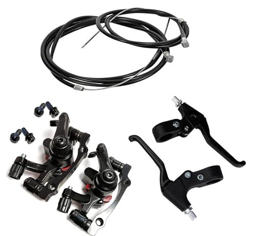 Image of Bicycle Disc Brake System, Front and Rear Caliper with Lever and Cable Set, Black