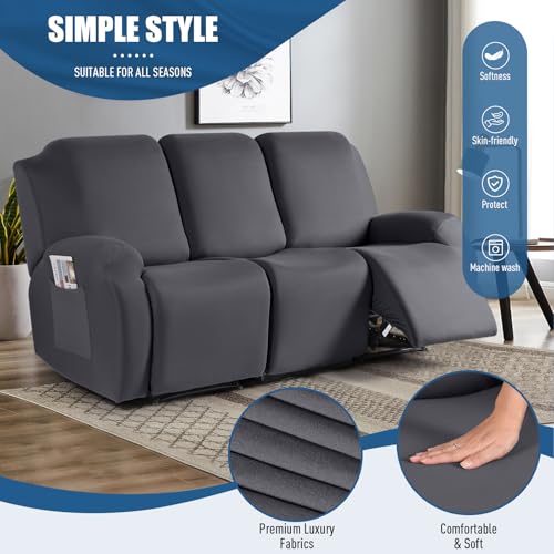 Image of TAOCOCO Recliner Sofa Covers 3 Seater, Stretch Couch Covers for Reclining Couches, Softness Fabric Recliner Chair Covers Washable Furniture Protector (3 Seat, Charcoal Gray)