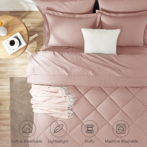 Image of CozyLux Full Size Comforter Sets Dusty Pink - 7 Pieces Bed in a Bag Full, Luxury Soft Bed Set for All Seasons, Bedding Set with Down Alternative Comforter, Sheets, Pillowcases & Shams