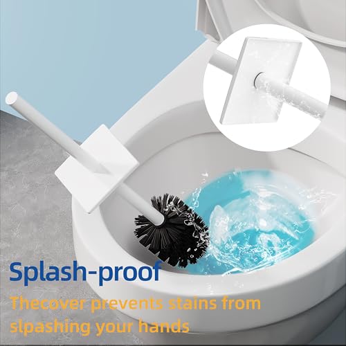 Image of RUACQ Toilet Brush and Holder Set, Square, White, 2 Pack | SUS304 Stainless Steel Handle, Toilet Cleaner Brush with Durable Scrubbing Bristles, Splash-Proof