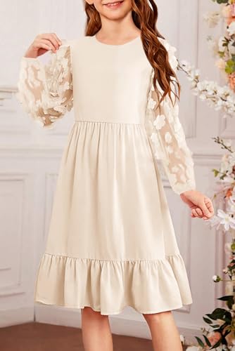 YOVION Girls Fall Dress Mesh Puff Long Sleeve Ruffle Tiered Flowy A-Line Holiday Party Dresses with Pockets for 6-12 Y3