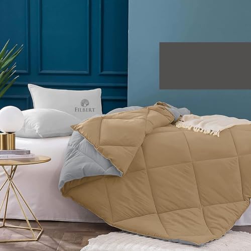 Image of Filbert 600 GSM Comforter for King Size | Super Warm Winter Quilt /Rajai | Thick Microfiber Blanket with Cloud-Soft Fill | Luxury Bedding for Winters - 92x106 Inch | Silver /Beige