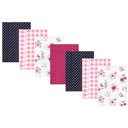 Image of Hudson Baby Unisex Baby Cotton Poly Flannel Burp Cloths, Butterfly Floral 7-Pack, One Size
