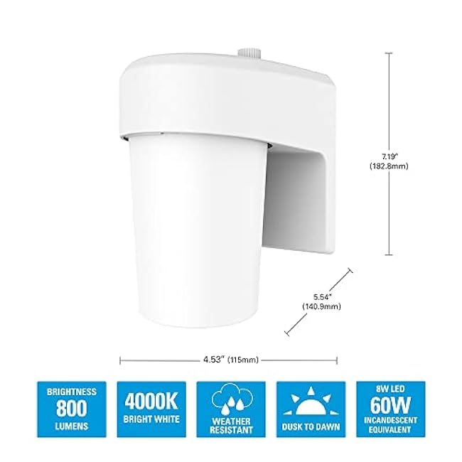 HALO FE 1-Light White LED Outdoor Lantern Sconce with Dusk to Dawn