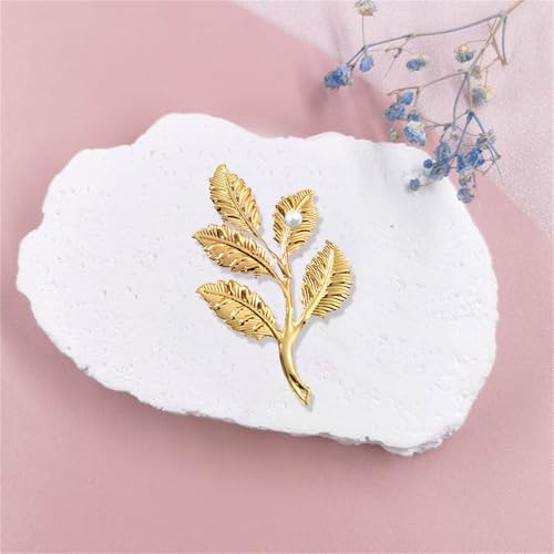 Image of coadipress Gentlemen Gold Silver Leaf Brooches Simple Elegant Retro Double Leaf Collar Pin Brooch Gold Silver Plant Leaves Brooches