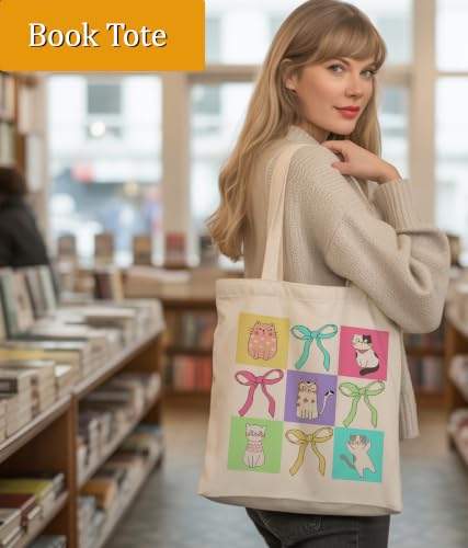 Image of Cat Gifts Tote Bag for Women Girls, Cat Lover Gifts Tote Bag for Daughter Besties, Medium Size with Inner Pocket