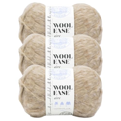 Image of Lion Brand Yarn, Wool-Ease Aire Crochet Yarn, Sand, Brown, 3 Pack