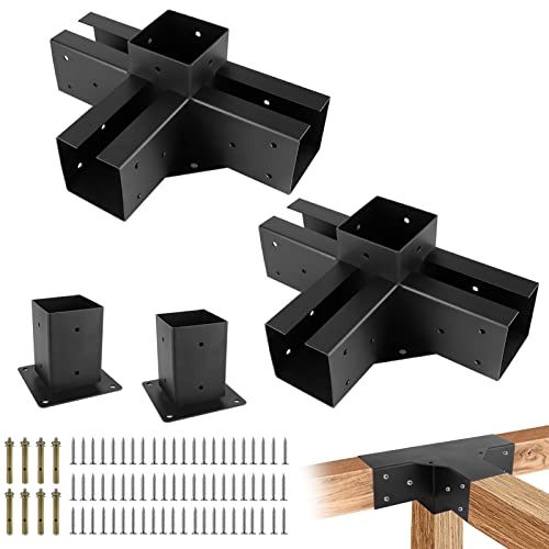 Pergola Gazebo Brackets Kit Nopwer - 4-Way Right Angle Corner Bracket For 4X4 Inch Wood Beams #TOP6