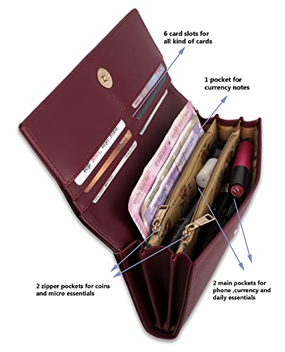 Image of ALSU Women's Maroon Hand Wallet Trendy | Hand Clutch| Hand Purse| 6 Card Pocket| Zipper Pockets| Phone Pocket| Office use (shd-002mar)