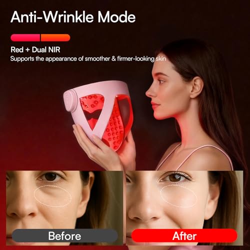 Image of INIA Glow 4D Wireless Red Light Therapy Mask for face - Dual NIR, 320 LEDs, 4 Modes, Under-Eye Cooling, Cordless & Rechargeable LED Face Mask for Home & Travel, Skincare Gifts for Women Mom Wife, Pink