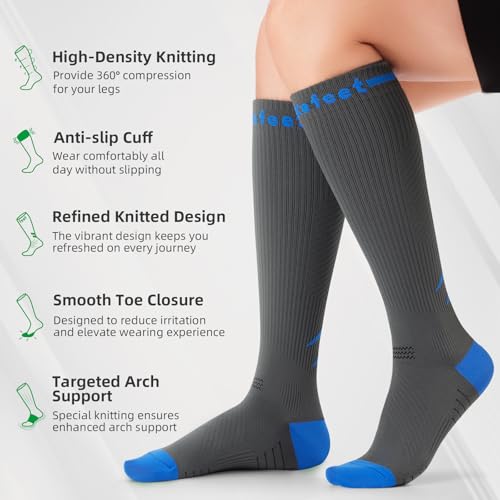 Image of Medical Compression Socks for Men & Women, 3 Pairs 20-30mmHg Knee High Graduated Compression Stockings for Circulation, Swelling, Varicose Veins, Flying, Travel, Nurses, Running, Pregnancy