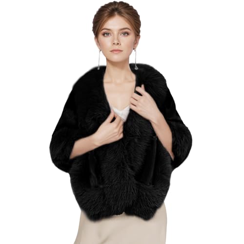 Fecialy Écharpe châle en fausse fourrure pour femme boléro manteau chaud cape de soirée pour l'hiver