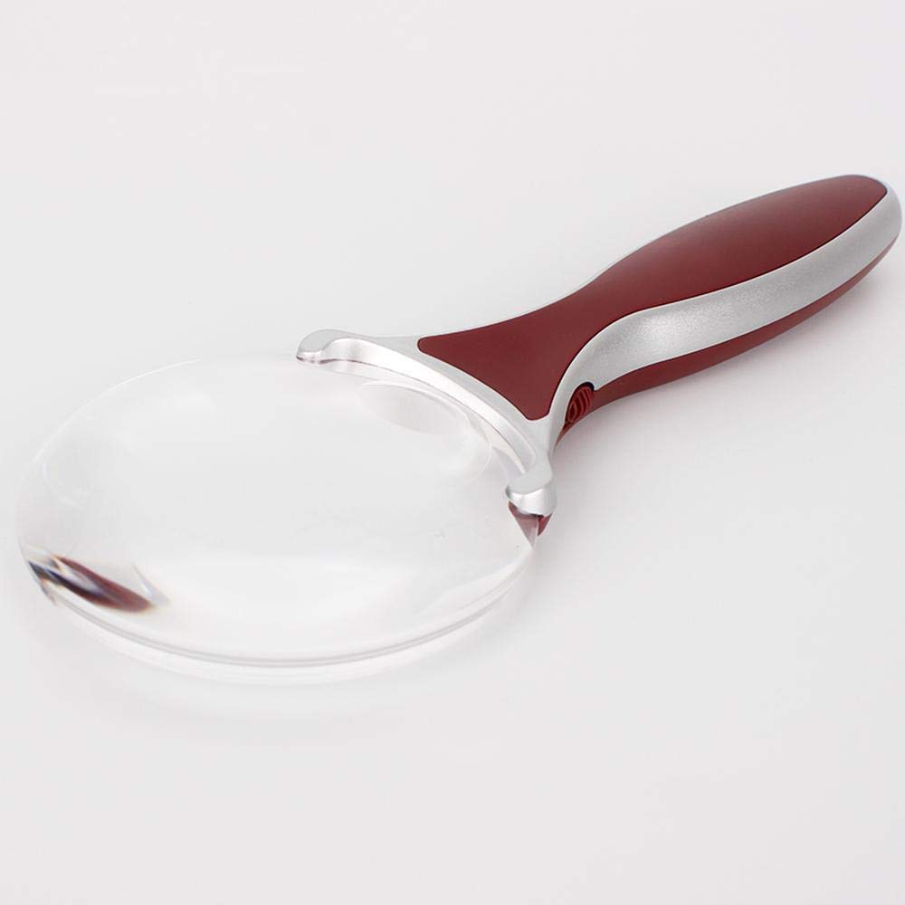 Lupa de Mano sin Marco 3X con Espejo Auxiliar 6X, Lupa con luz LED, Lupa de Lectura portátil roja
