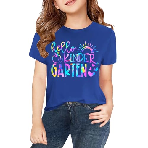 Colorful Kinder Garden Pattern Shirt Retro Back to School Tops for Kids, Girls Boys First Day of School T-Shirt