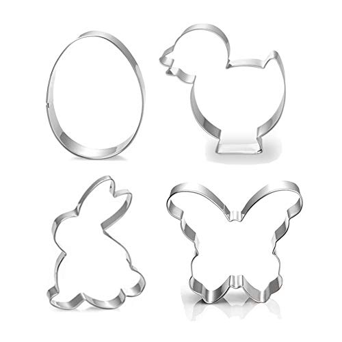 Easter Animal Cookie Cutter Set - 4 Piece - Egg Chick Easter Bunny Butterfly Shapes for Baking Cake Decoration