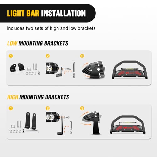 Image of Nilight Bull Bar with Light Bar&License Plate Hole Compatible with Toyota Fj Cruizer 2007-2014 Truck Brush Guard, Front Bumper Push Bar w /Grille Skid Plate Light Mount