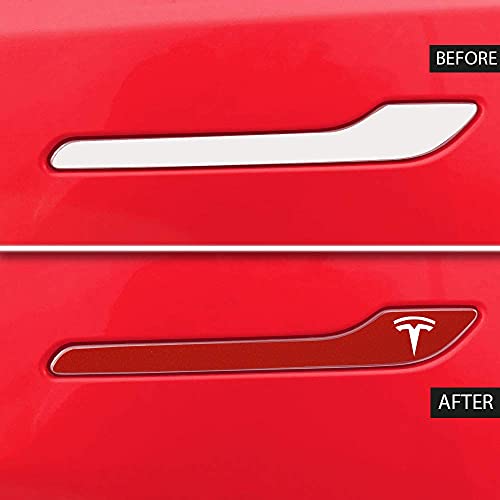 Image of IPG Compatible for Model 3 / Model Y /Juniper Door Handle Decal Sticker Wrap Kit (Set of 4) with Tesla Logo Personalize Your Tesla (Pearl Red Multi-Coat)